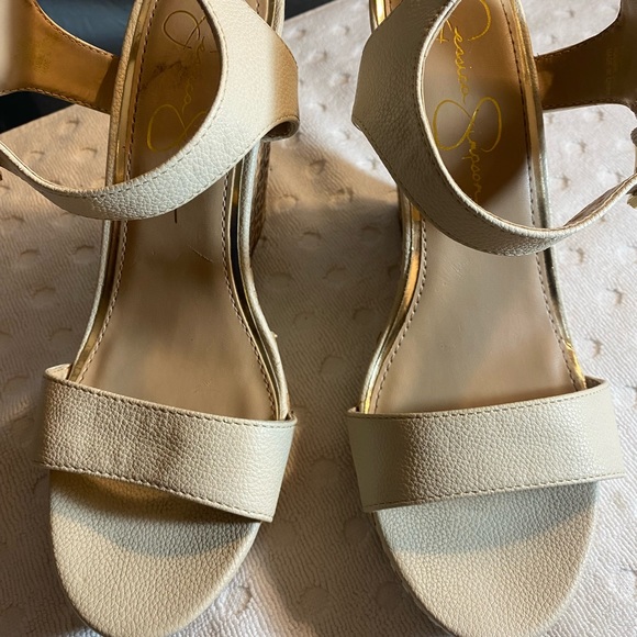 JESSICA SIMPSON Cork Laser Cut Out Wedge with Ankle Strap - Picture 7 of 16